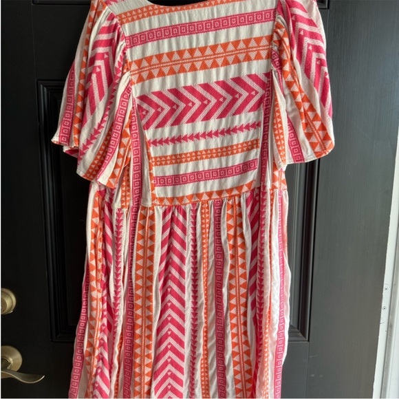 V-Neck Mini Swing Dress | Old Navy| Pink Orange Geometric Pattern Women’s Sz M - Picture 4 of 5